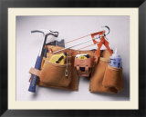 Tool Belt with Hammer  Tape Measure  Caulk Gun