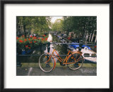 The Keizersgracht Canal  with potted flowers and a bicycle in the foreground