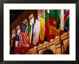 Flags on Publishing Society Building  Boston  Massachusetts  USA