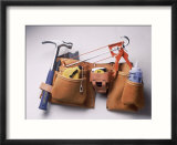 Tool Belt with Hammer  Tape Measure  Caulk Gun