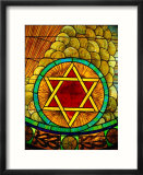 Close-up of a Brightly Colored Illuminated Stained Glass Window