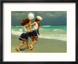 Two Girls in Sailor Suits Running on Beach