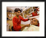 Young Man Shaving Older Man in Indian Barber Shop  Dar Es Salaam  Tanzania