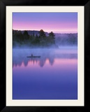 Canoeist on Lake at Sunrise  Algonquin Provincial Park  Ontario  Canada