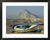 Boats Pulled onto Beach Below the Rock of Gibraltar  Gibraltar