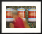 Buddhist Monk Passing Prayer Wheels  Mcleod Ganj  Dharamsala  Himachal Pradesh State  India  Asia