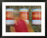 Buddhist Monk Passing Prayer Wheels  Mcleod Ganj  Dharamsala  Himachal Pradesh State  India  Asia