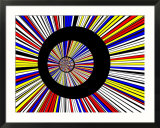 Abstract Fractal Design with Black Circles on Blue  Red  and Yellow Background