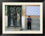 Boy Standing Near Door of Historic House  Baghdad  Iraq