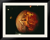 Jack-O-Lantern with an Ornate Carved Decoration of a Witch