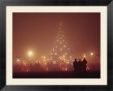 The National Christmas tree and visitors on a foggy night