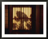 View looking through a screen in a Japanese inn