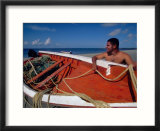 Fisherman Tends His Boat on the Beach  Isla Margarita  Venezuela