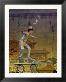A Juggler Catches Dishes on His Head While Balancing
