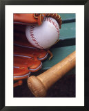 Still Life of Baseball Glove  Ball  and Bat