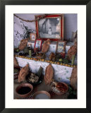 Day of the Dead Home Altar with Mole and Bread  Oaxaca  Mexico