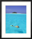 Woman Snorkelling at Sea Surface Cocos Keeling Island in Background  Indian Ocean  Australia