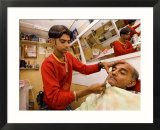 Young Man Shaving Older Man in Indian Barber Shop  Dar Es Salaam  Tanzania