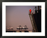 Crew Member Entering Cargo Ship on Ladder  Los Angeles  California