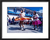 Girl Dancers in Costumes and Masks During Festival Parade  Chinceros  Peru