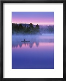 Canoeist on Lake at Sunrise  Algonquin Provincial Park  Ontario  Canada
