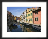 Boats and Colorful Reflections of Homes in Canal  Burano  Italy