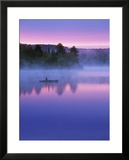 Canoeist on Lake at Sunrise  Algonquin Provincial Park  Ontario  Canada