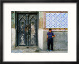 Boy Standing Near Door of Historic House  Baghdad  Iraq
