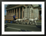 Horses Pull a Cart Load of Beer Kegs Past St Isaacs Cathedral