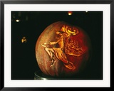 Jack-O-Lantern with an Ornate Carved Decoration of a Witch