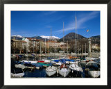 Yachts In Harbour At Intra With Old Town And Mountains In Background  Lago Maggiore  Italy