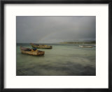 Boats anchored in shallow water