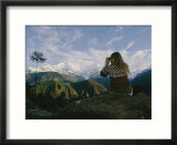 Woman with binoculars near the Annapurna Range  Nepal