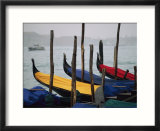 Gondolas at harbor on a misty day