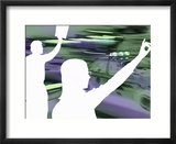 White Silhouettes of Two People Hailing a Cab in Blurred City Scene