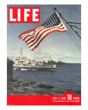 American Flag over US Ships at Sea  July 2  1945