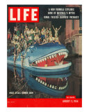 Actors Riding Giant Whale in Performance of "The Arabian Nights " Marine Theater  August 2  1964