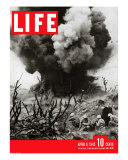 US Marines Behind Hillside Cover  Blowing up Connection to Japanese Blockhouse  WWII  April 9  1945