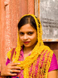 Woman in Colorful Sari in Old Delhi  India