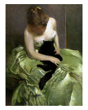 Woman in Green Dress with Black Cat