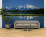 Reflection of Mountains in Lake  Mt Foraker and Mt Mckinley  Denali National Park  Alaska  USA