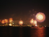 Fireworks Celebration with Manhattan Skyline and Statue of Liberty  Manhattan  New York