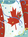 Confetti Floating by Canadian Flag on Canada Day
