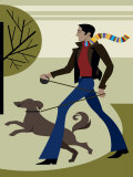Man Walking Dog in Park