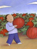 Man Walking with Pumpkin from Patch