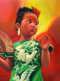 Portrait of Girl in Costume with Fan