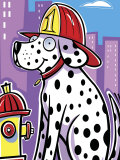 Dalmatian Dog with Helmet by Fire Hydrant