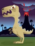 Dinosaur Near Exploding Volcano