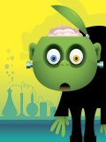 Monster in Laboratory with Brain Popping Lid on Skull