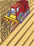 Harvester Plowing Wheat Field